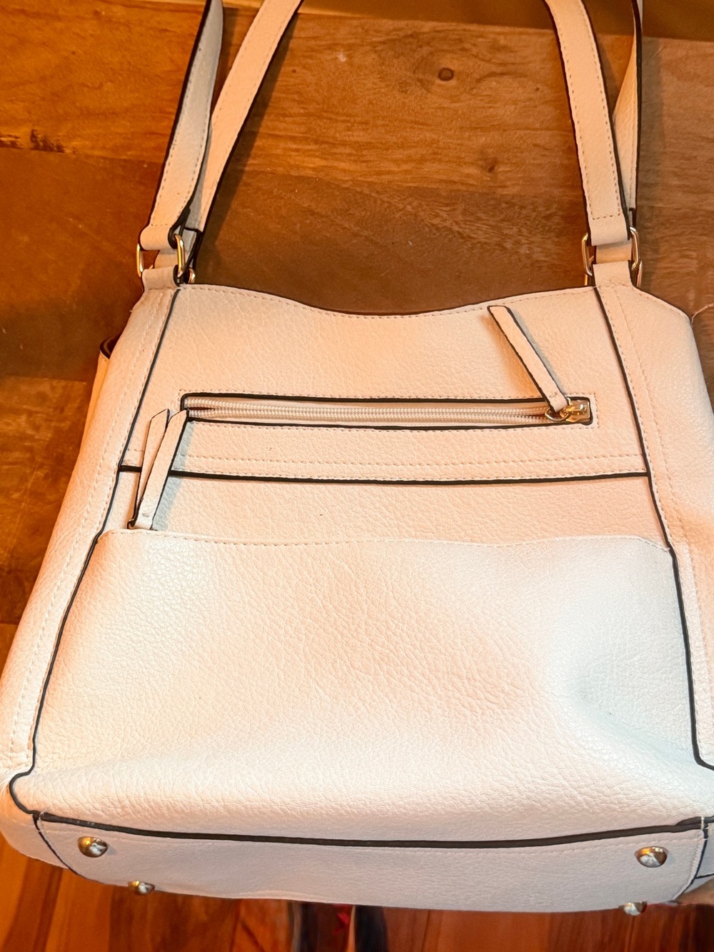 Cream Shoulder Bag with Front Zip Pocket